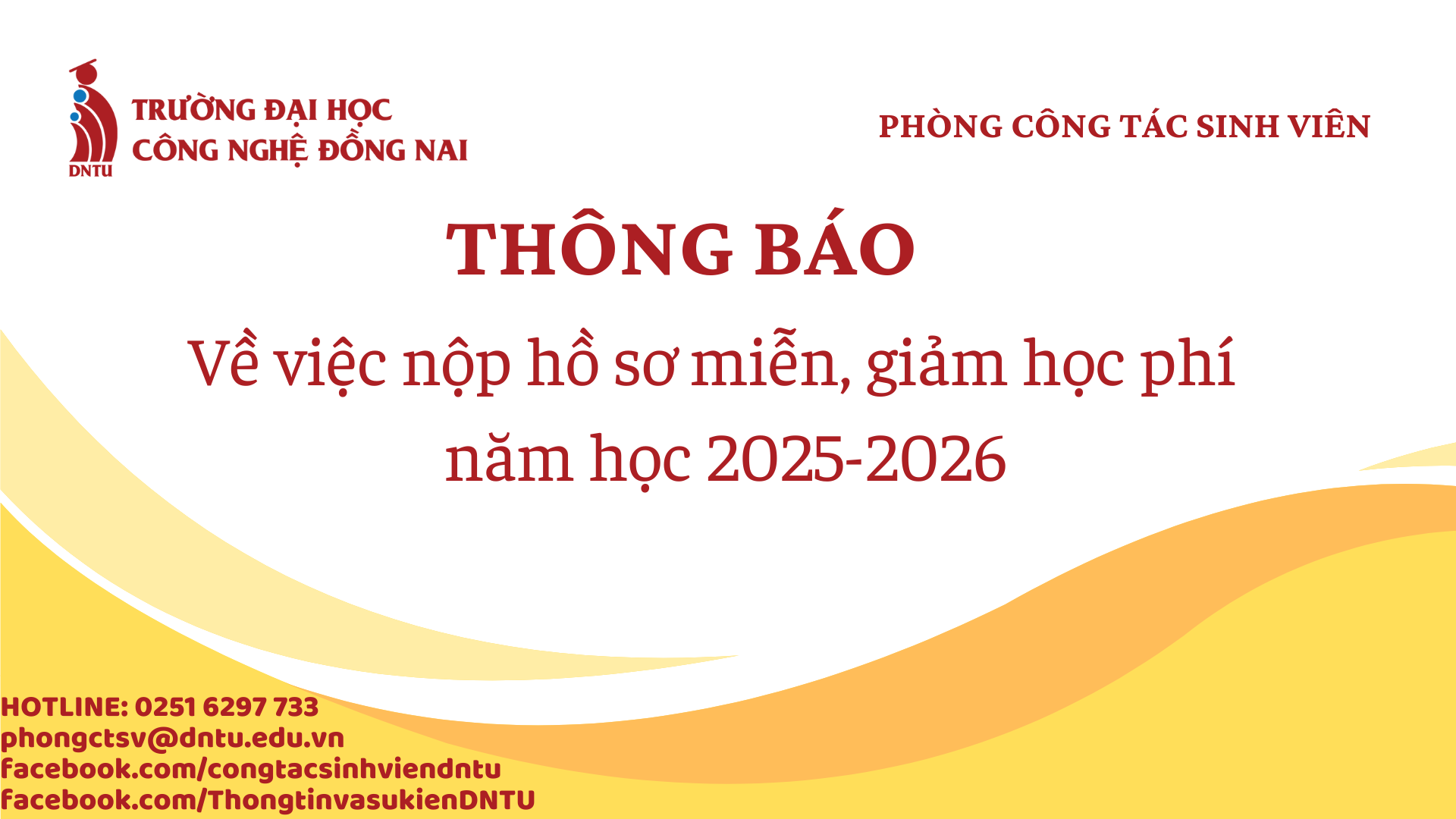THÔNG BÁO VỀ VIỆC NỘP HỒ SƠ MIỄN, GIẢM HỌC PHÍ NĂM HỌC 2025-2026